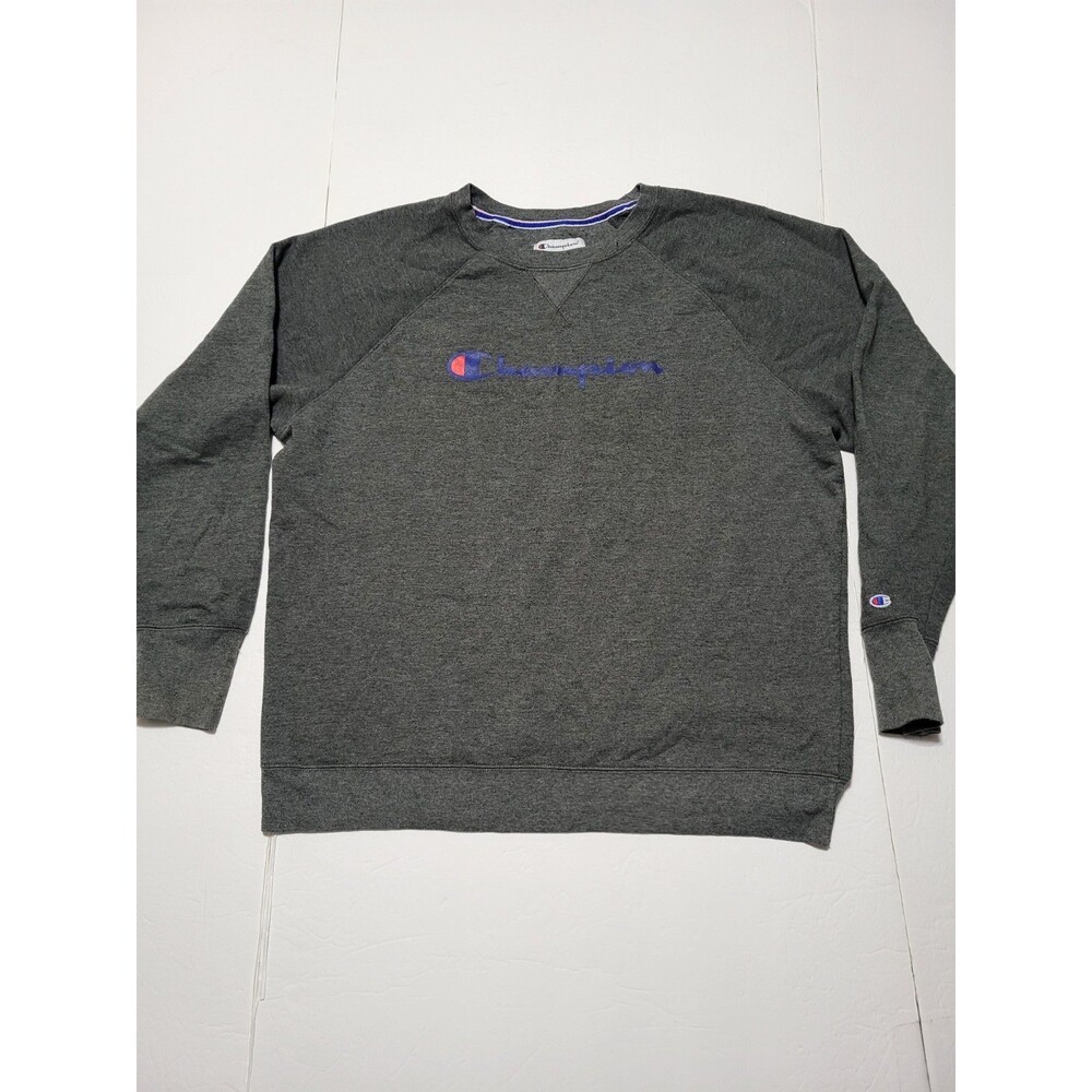 (#L7)Champion Mens 2XL Gray Crewneck Pullover Logo Cuff  Classic Long Sleeve